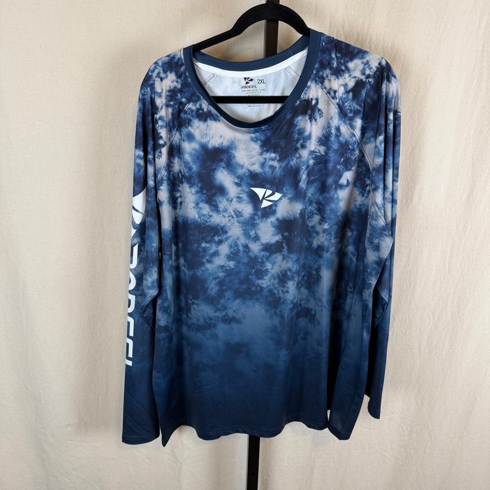 Rodeel Mens 2XL Fishing Shirt‎ Long Sleeve Blue Tie Dye Performance UPF Top